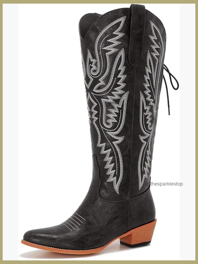 Wide Calf Cowboy Boots Women Adjustable Lace Up Knee High Tall Plus Size Western